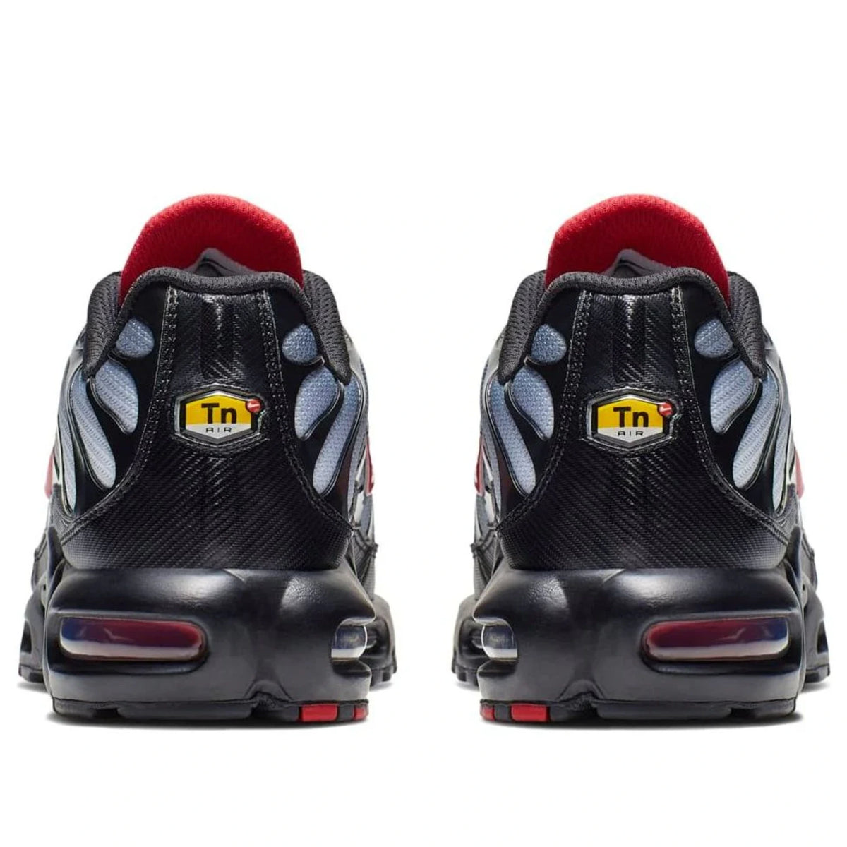 Nike Air Max Plus Black Gradient Red — heel and tongue branding | Urban Kinetic Wear UK