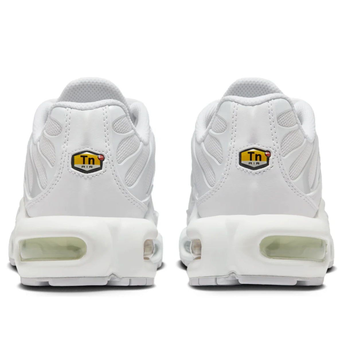 Nike Air Max Plus TN Triple White — heel and tongue branding | Urban Kinetic Wear UK