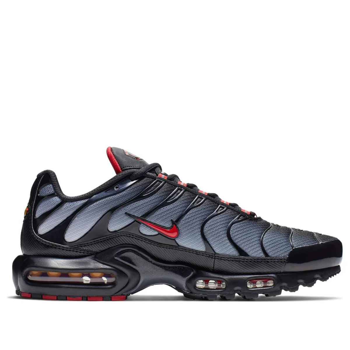Nike Air Max Plus Black Gradient Red — side profile detail | Urban Kinetic Wear UK