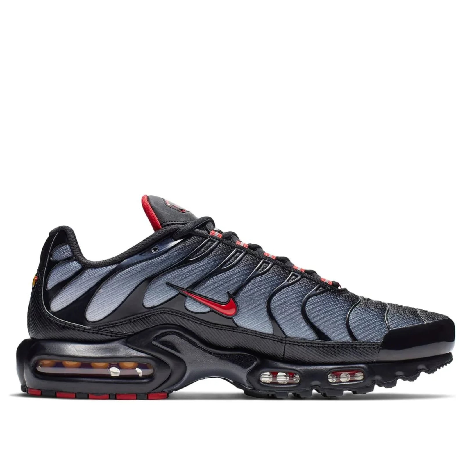 Nike Air Max Plus Black Gradient Red — side profile detail | Urban Kinetic Wear UK