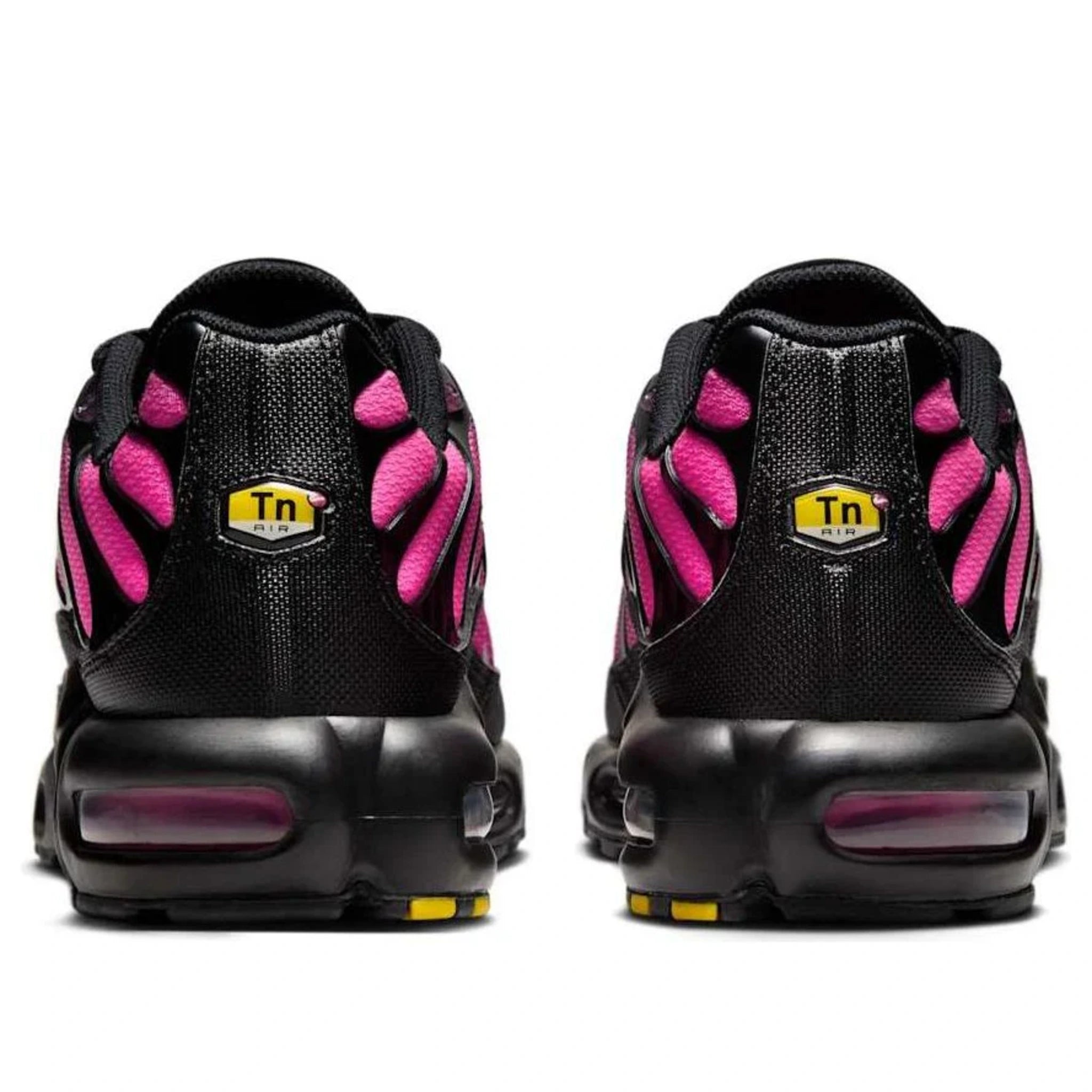Nike Air Max Plus TN Black Hyper Pink — heel and tongue branding | Urban Kinetic Wear UK