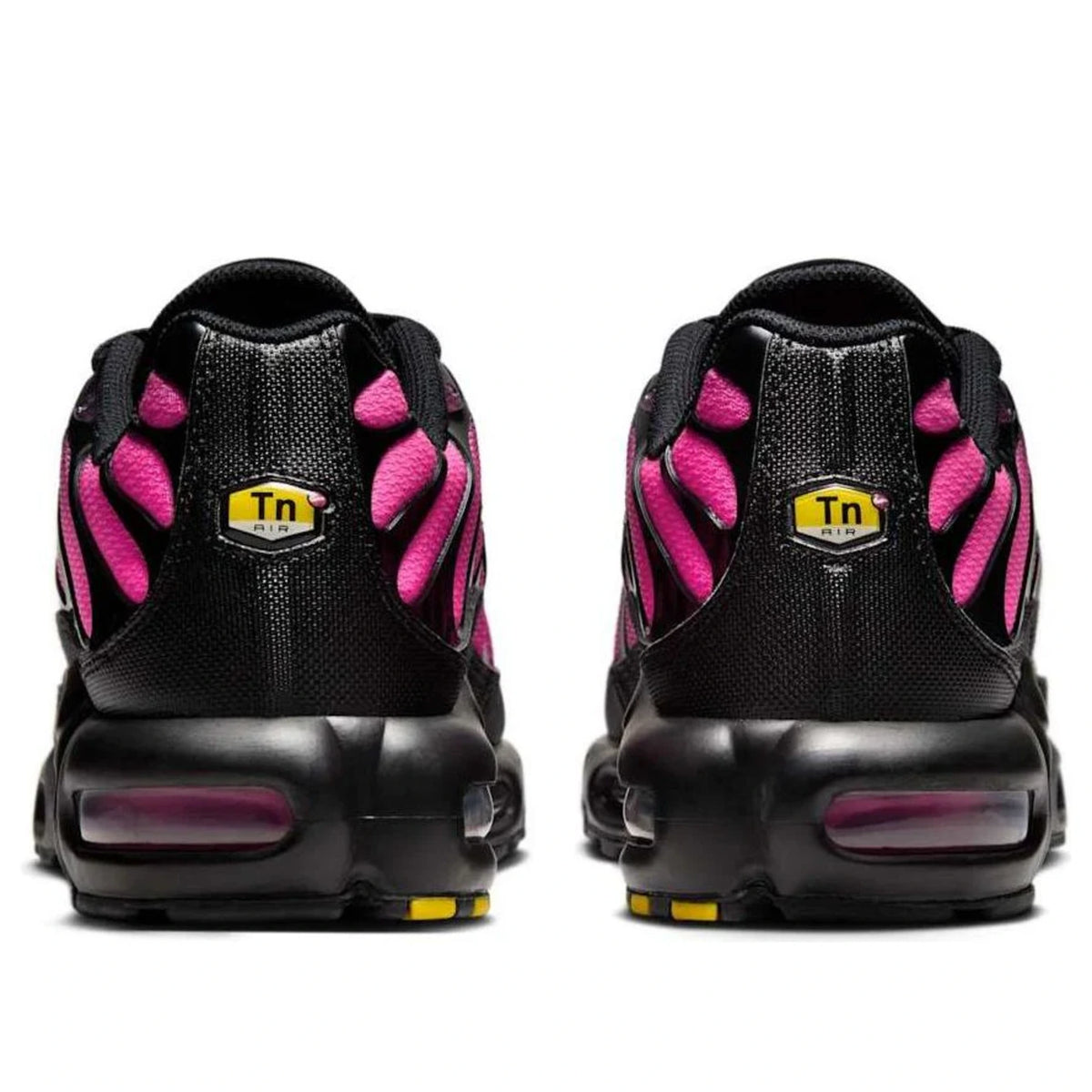 Nike Air Max Plus TN Black Hyper Pink (Women's) — heel and tongue branding | Urban Kinetic Wear UK