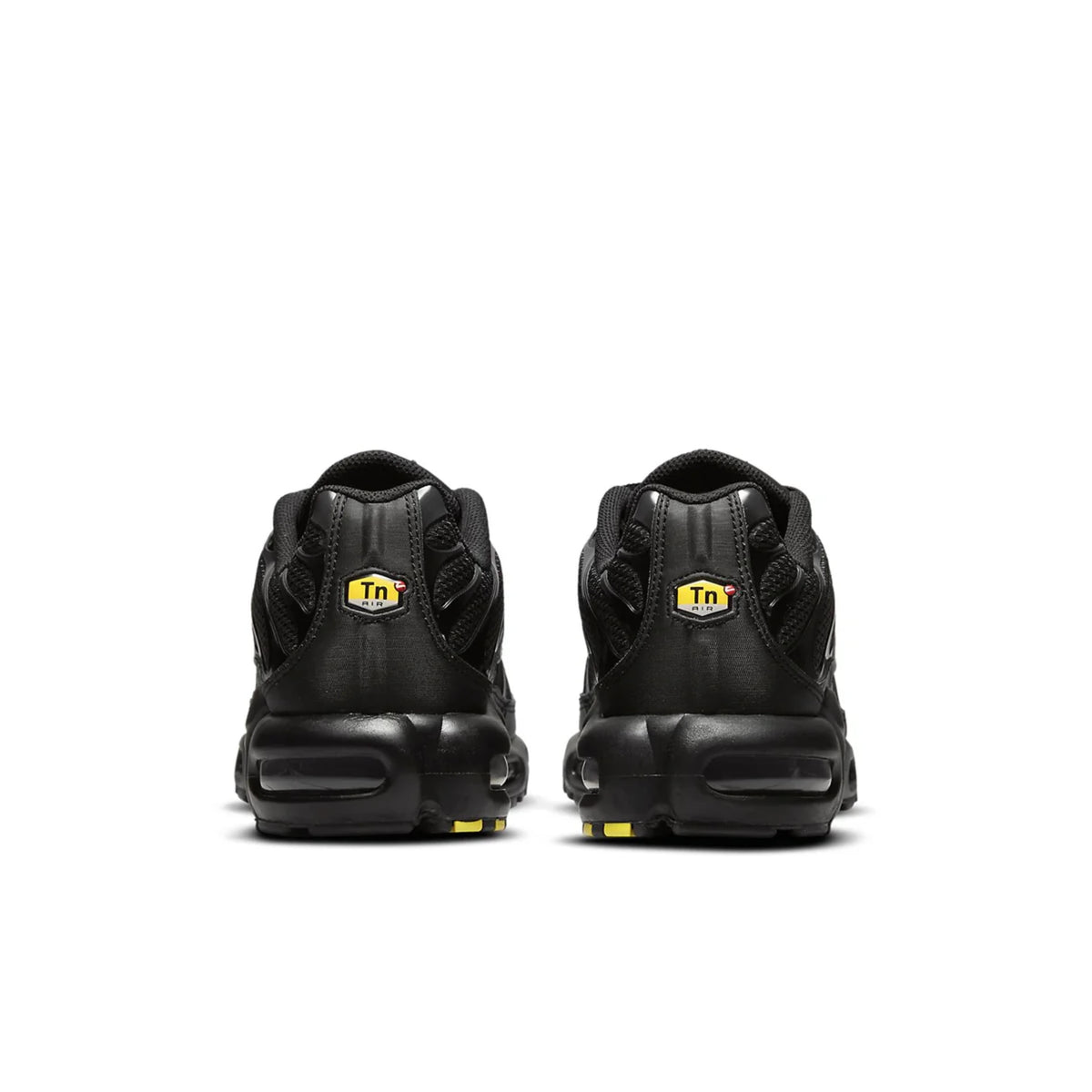 Nike Air Max Plus Triple Black — heel and tongue branding | Urban Kinetic Wear UK