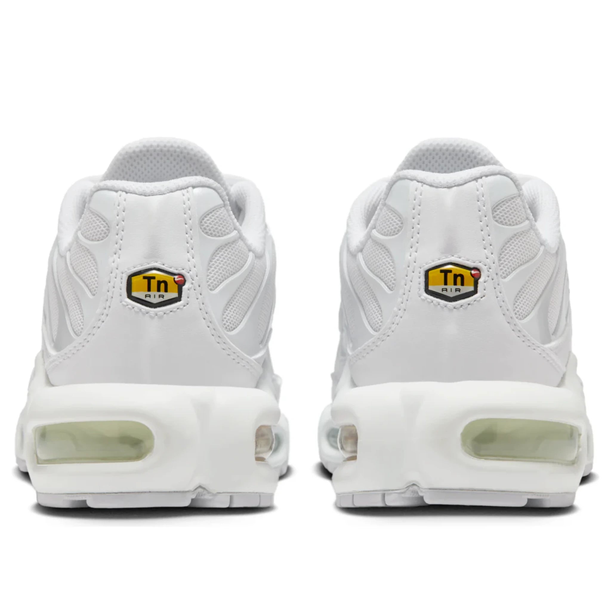 Nike Air Max Plus TN Triple White — heel and tongue branding | Urban Kinetic Wear UK