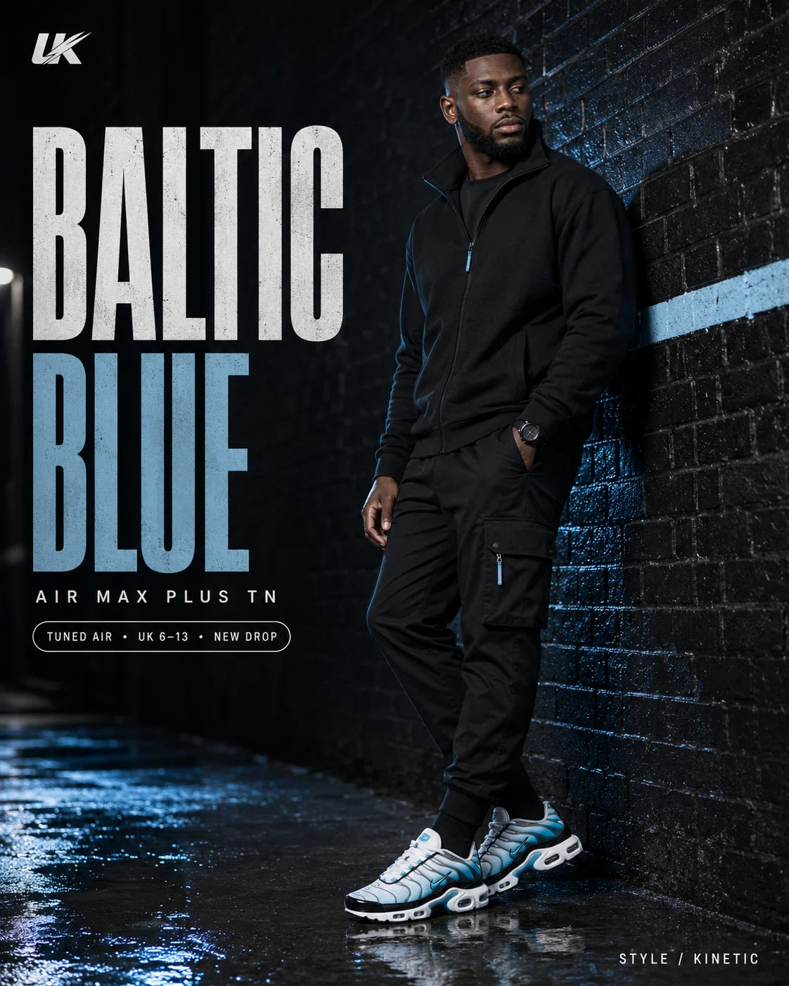 Urban Kinetic Wear Nike Air Max Plus TN Black Baltic Blue lifestyle — streetwear ready