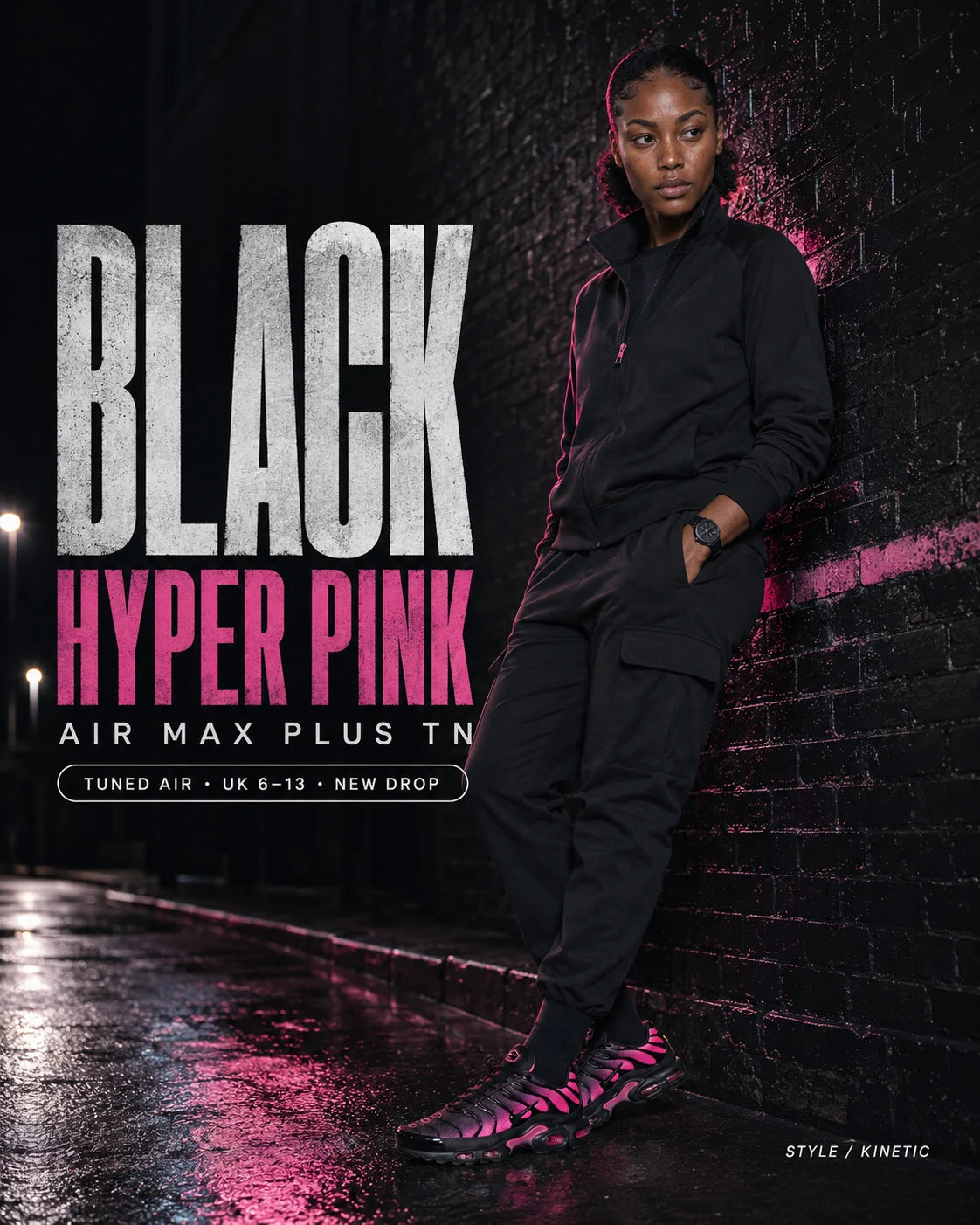 Urban Kinetic Wear Nike Air Max Plus TN Black Hyper Pink women's lifestyle — streetwear ready