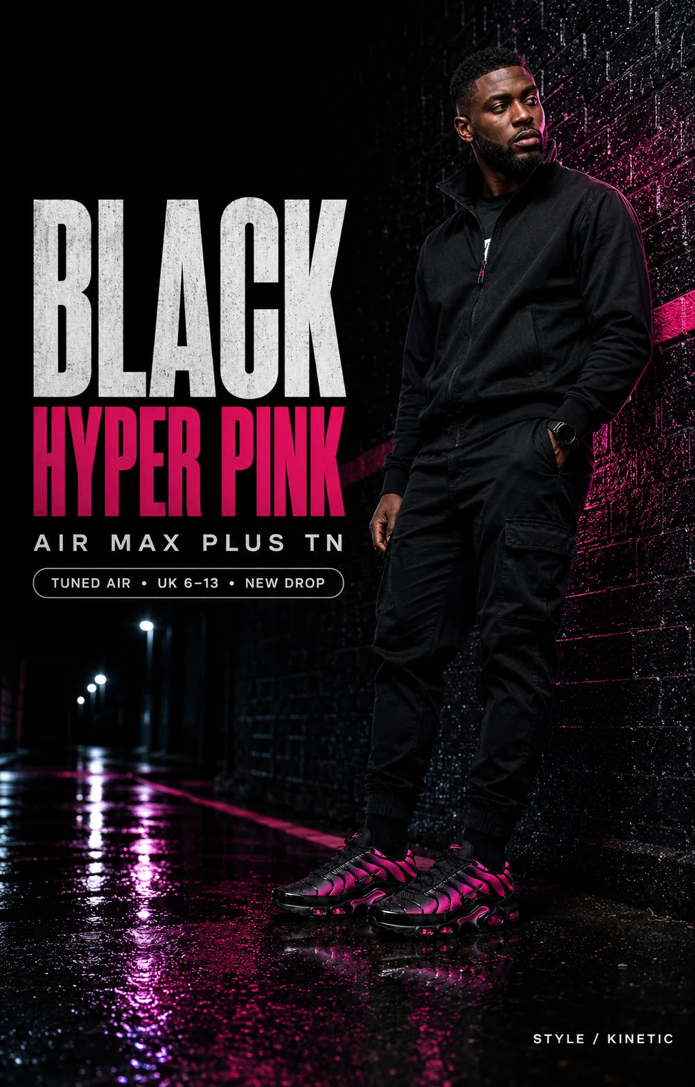 Urban Kinetic Wear Nike Air Max Plus TN Black Hyper Pink lifestyle — streetwear ready