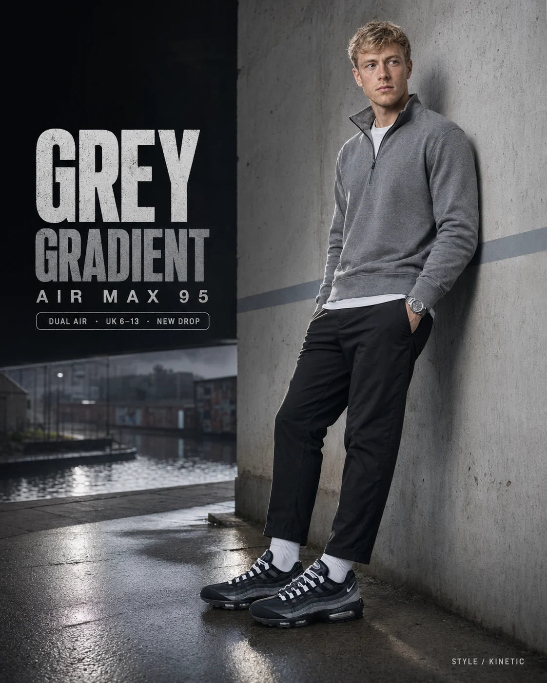 Urban Kinetic Wear Nike Air Max 95 Grey Gradient lifestyle — streetwear ready