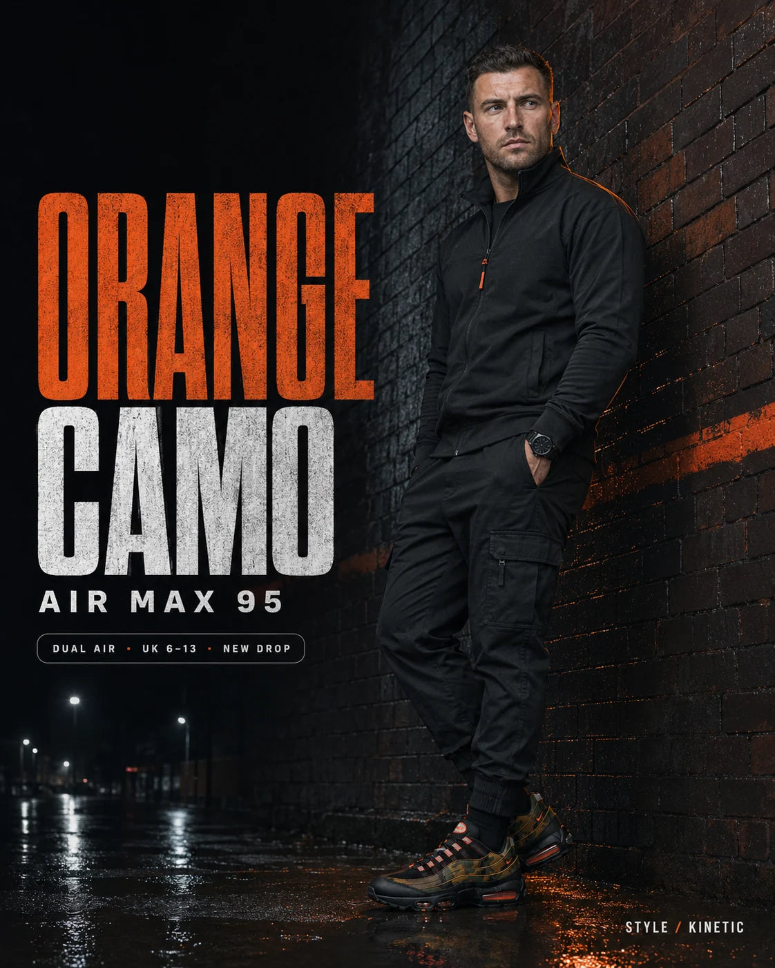 Urban Kinetic Wear Nike Air Max 95 Orange Camo lifestyle — streetwear ready