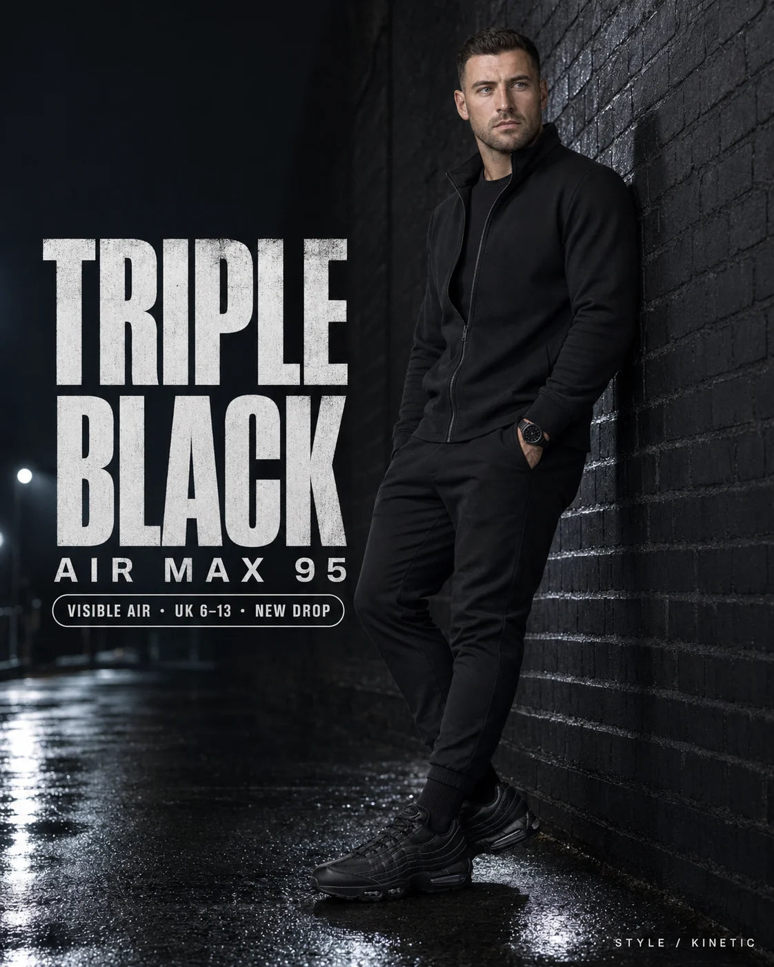 Urban Kinetic Wear Nike Air Max 95 Triple Black lifestyle — streetwear ready