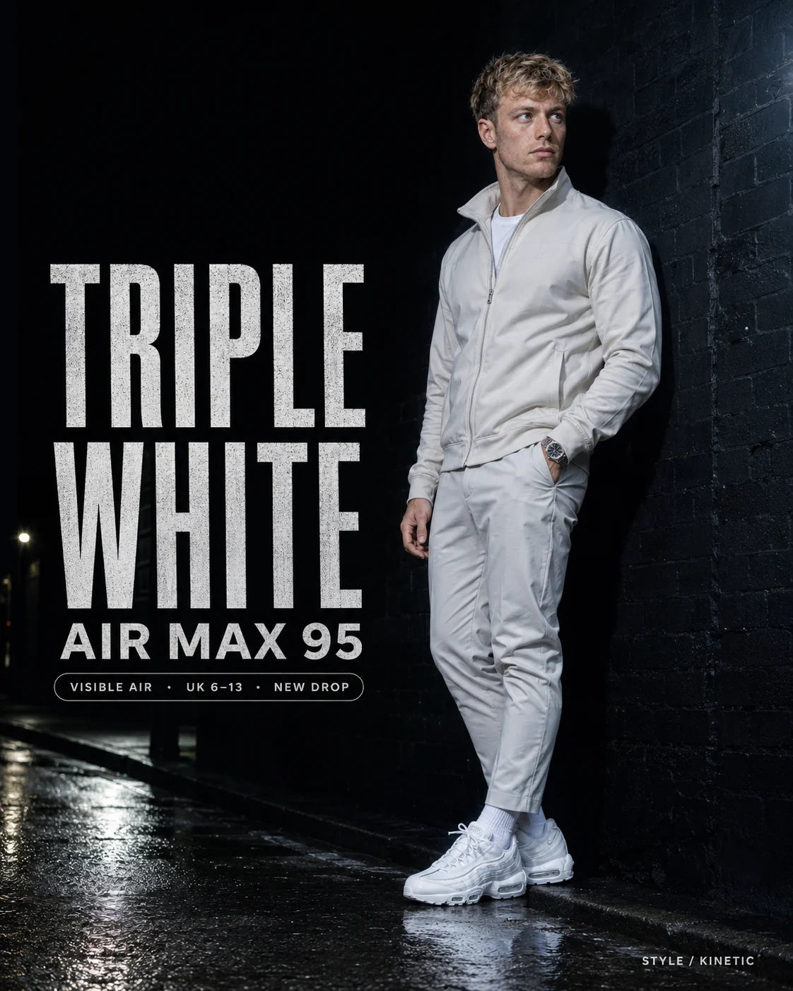 Urban Kinetic Wear Nike Air Max 95 Triple White lifestyle — streetwear ready