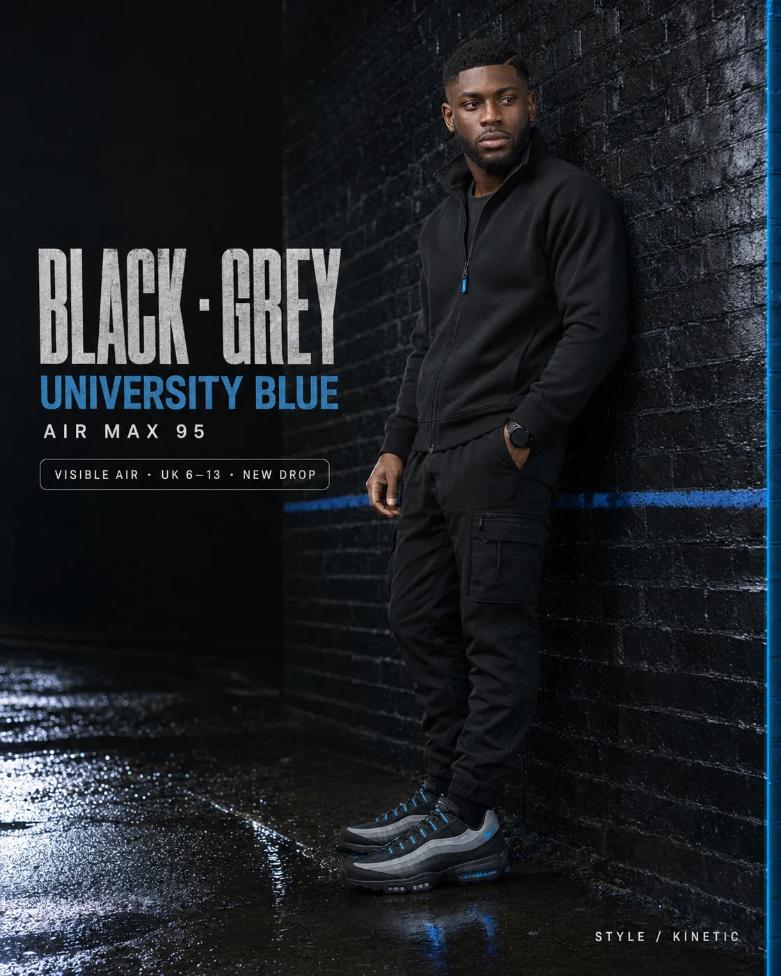 Urban Kinetic Wear Nike Air Max 95 Ultra Black University Blue lifestyle — streetwear ready