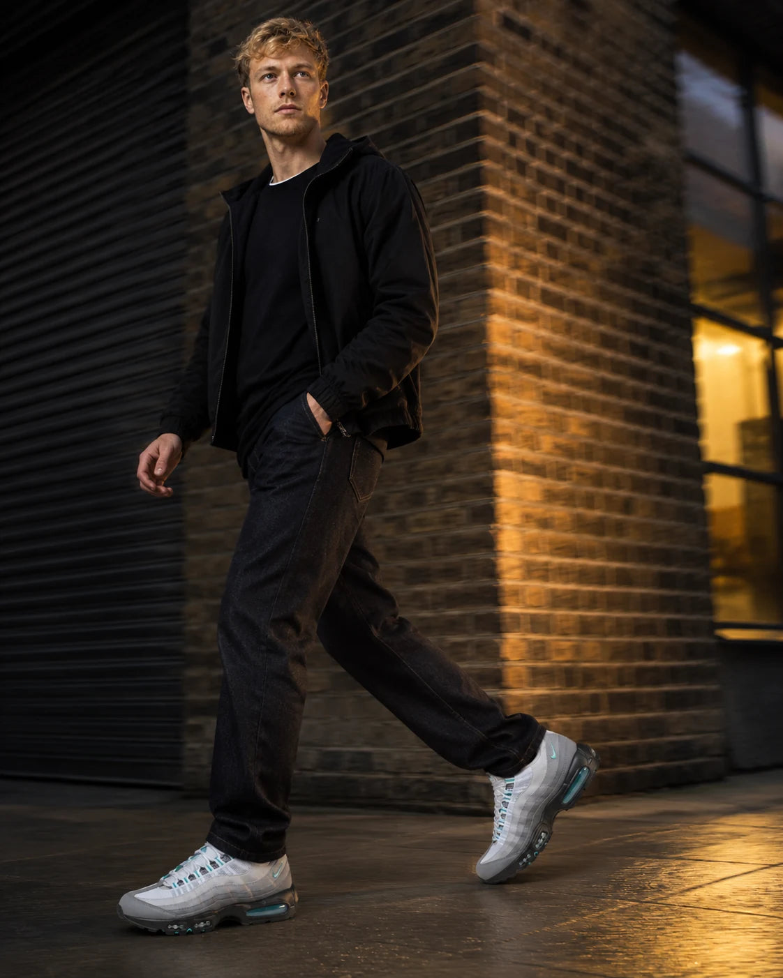 Urban Kinetic Wear Men's 95 clean fit lookbook — premium UK streetwear styling with chunky classic trainers