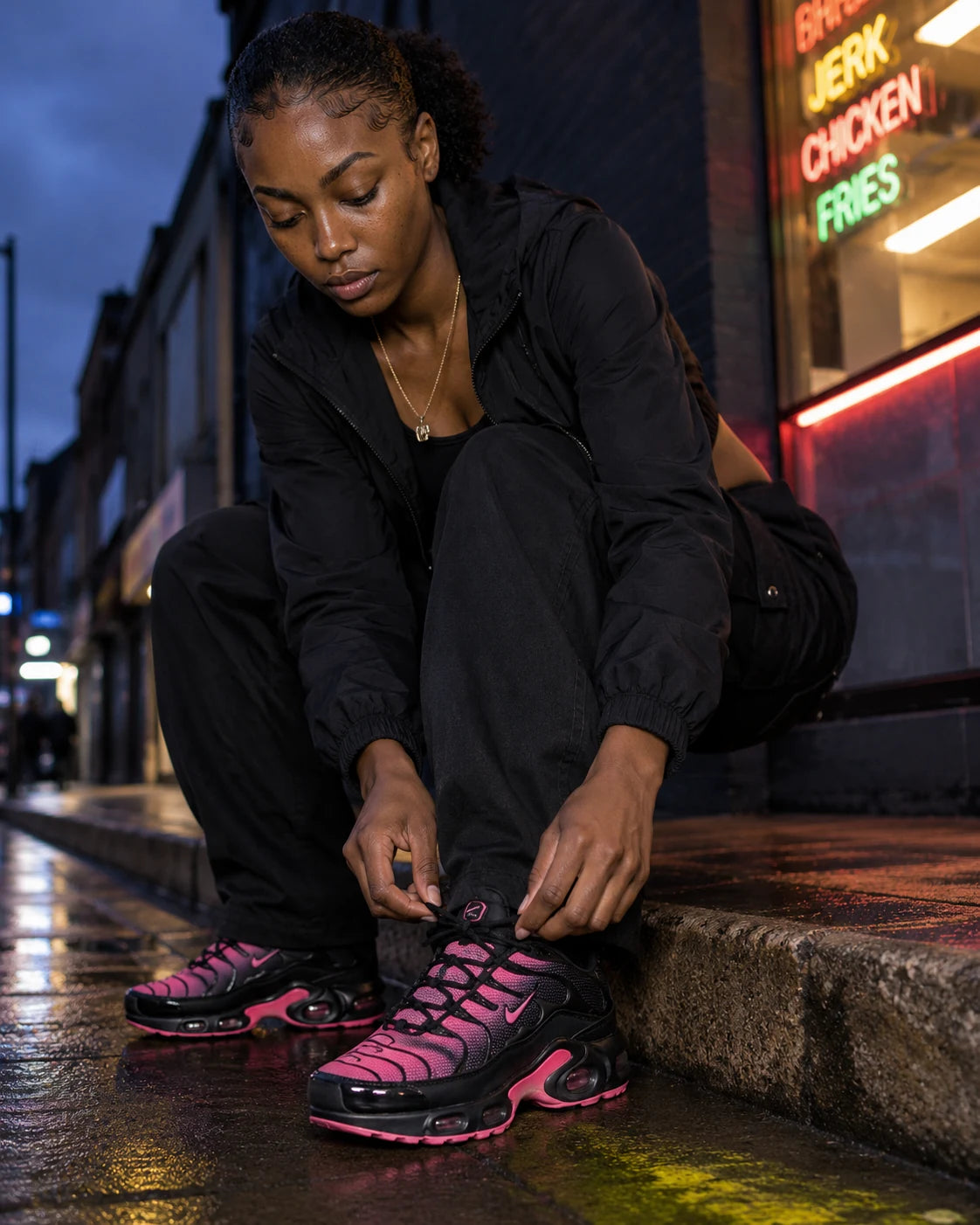 Urban Kinetic Wear Women's TN streetwear edge lookbook — bold UK fashion styling with statement colourway trainers